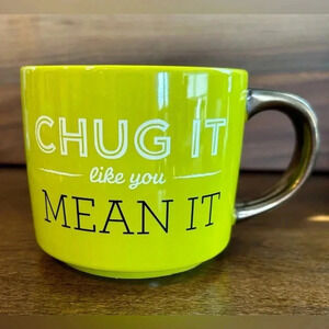“Threshold "Chug It Like You Mean It" Coffee Mug Tea Cup Green Stoneware 12 Oz